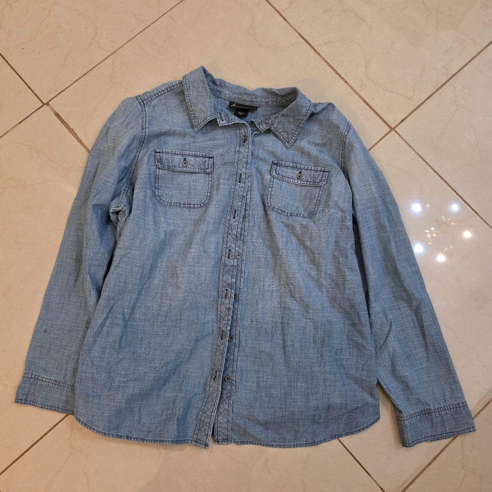 New Lane Bryant Light Blue Denim Button-Up Shirt